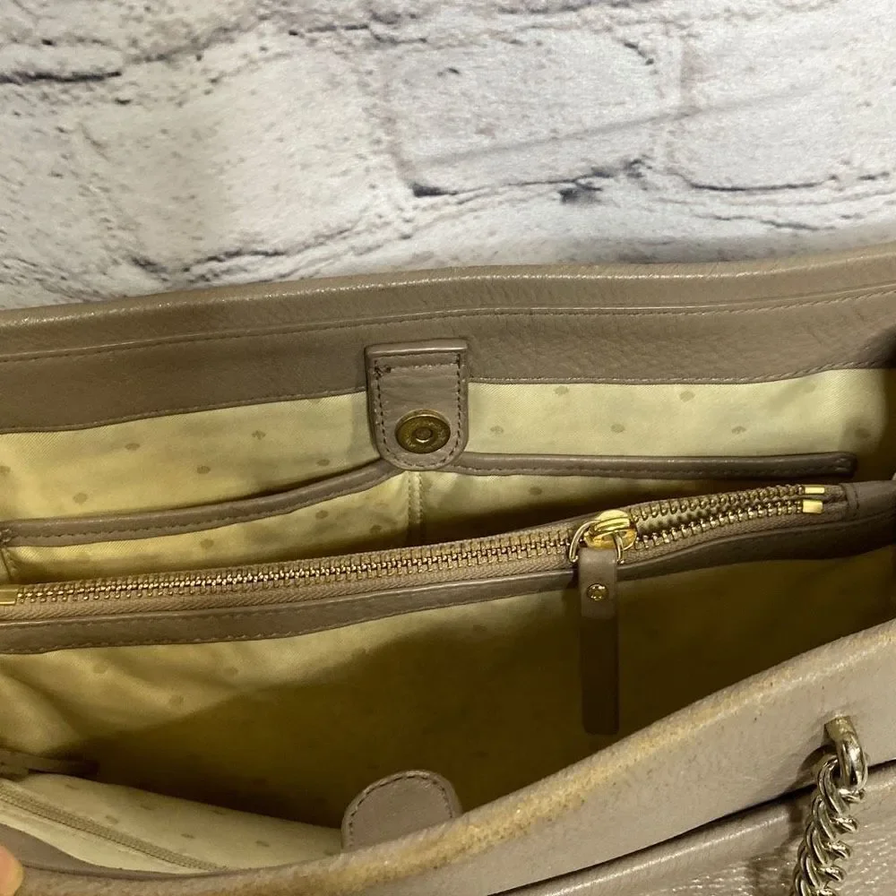Kate Spade Chain and Leather‎ Strap Magnetic Closure Gray Tan Tote Handbag Purse